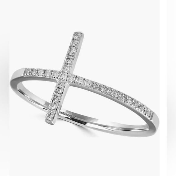 Effy 14K White Gold Pave Diamond Cross Ring - Picture 1 of 5